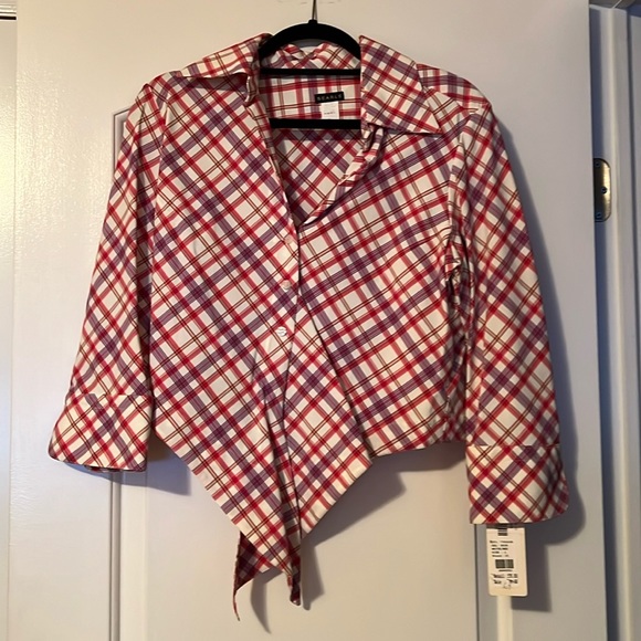 Searle plaid, button down, tie at the waist shirt - Picture 1 of 7